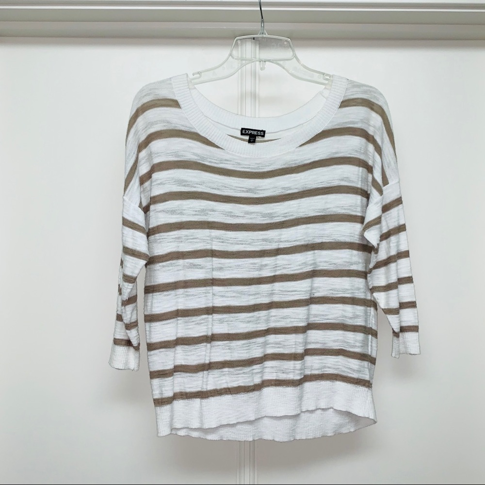 Express White and Tan Striped Sweater